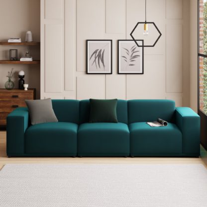 An Image of Modular Cruz Grey Velvet 3 Seater Sofa Steeple Grey