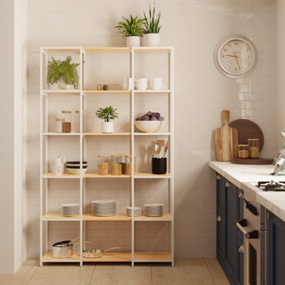 An Image of Modular White & Light Oak 6 Shelf Wide Shelving Unit MultiColoured