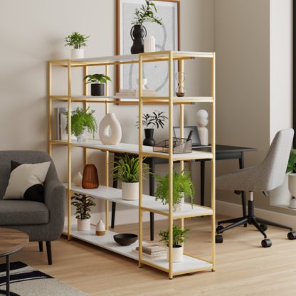 1d409bb9213e073a21245040dd132fcae4d204192a7b7ed67c295ca24e6e4c8e.jpg An Image of Modular Gold & White 5 Shelf Wide Shelving Unit MultiColoured