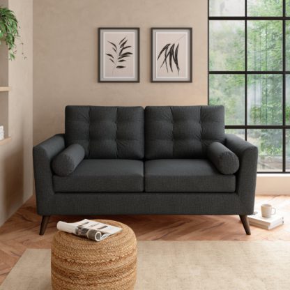 An Image of Lewes Slub Cotton Blend 3 Seater Sofa Slub Cotton Blend Black