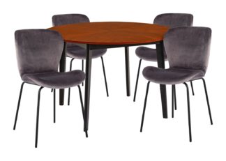 An Image of Habitat Sunny Wood Effect Dining Table & 4 Grey Chairs