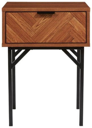 An Image of Lloyd Pascal Dark Chevron 1 Drawer Bedside Table - Dark Wood