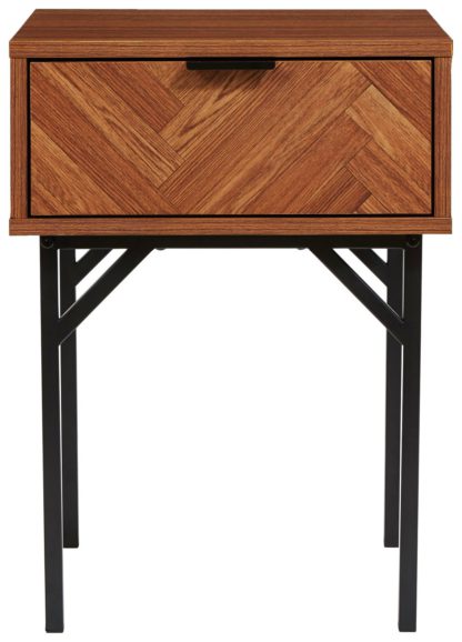 An Image of Lloyd Pascal Dark Chevron 1 Drawer Bedside Table - Dark Wood