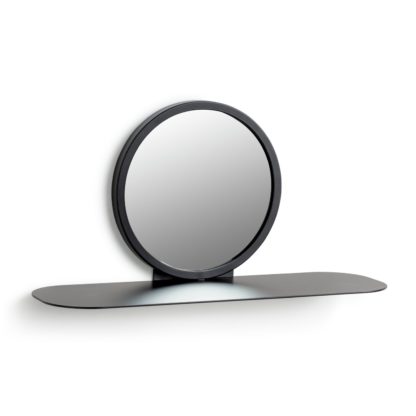 An Image of Habitat Round Wall Mirror with Shelf - Black - 20x40cm