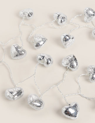 An Image of M&S Silver Heart Battery Wire Lights