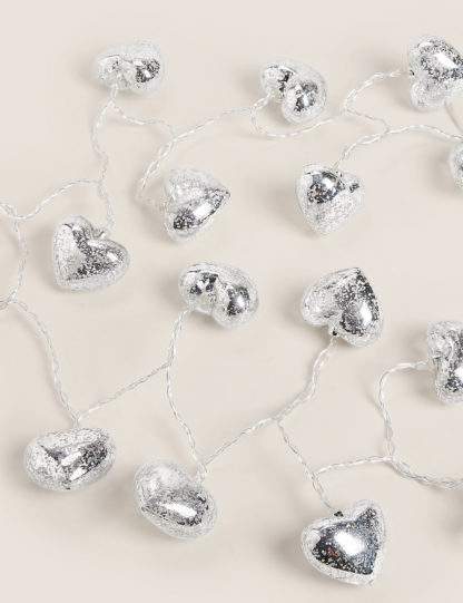 An Image of M&S Silver Heart Battery Wire Lights