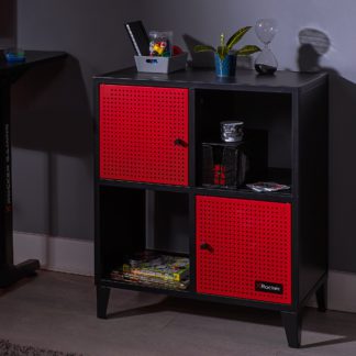 An Image of X Rocker MESH TEK Square Shelf Cabinet with 4 Cube Storage Black