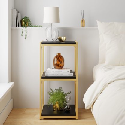 33eddafa19e2bbd8704e7862d4e7d450ca14c6b1301f987e2082a0d8ecc47c29.jpg An Image of Modular Gold & Black 3 Shelf Small Shelving Unit MultiColoured