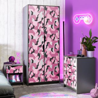 An Image of Xrocker Hideout 3 Piece 2 Door Wardrobe Set - Grey Pink