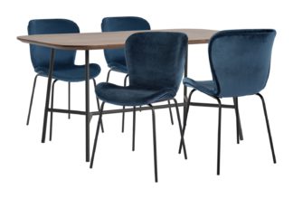 An Image of Habitat Huntington Wood Effect Dining Table & 4 Blue Chairs
