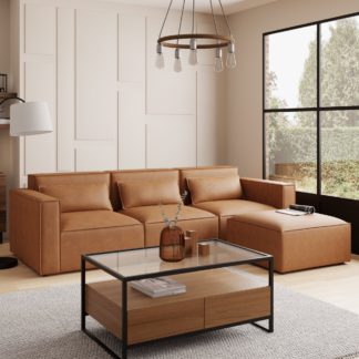 An Image of Modular Arne Tan Faux Leather Chaise Sofa Tan