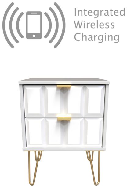 An Image of Calvello 2 Drawer Charge Bedside Table - Off White