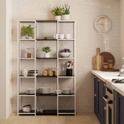 An Image of Modular White & Black 6 Shelf Wide Shelving Unit Black and white