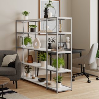 An Image of Modular Silver & White 5 Shelf Wide Shelving Unit MultiColoured