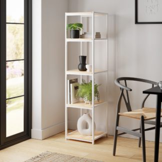 An Image of Modular White & Light Oak 5 Shelf Tall Shelving Unit MultiColoured