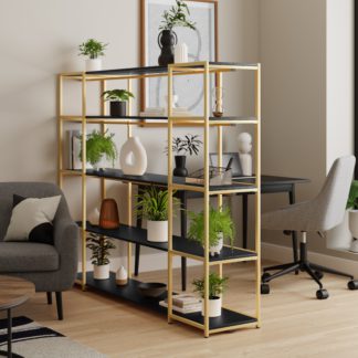 An Image of Modular Gold & Black 5 Shelf Wide Shelving Unit MultiColoured