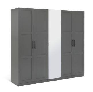 An Image of Habitat Munich Panelled 5 Door Mirror Wardrobe - Anthracite