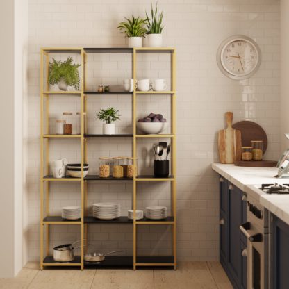 An Image of Modular Gold & Black 6 Shelf Wide Shelving Unit MultiColoured