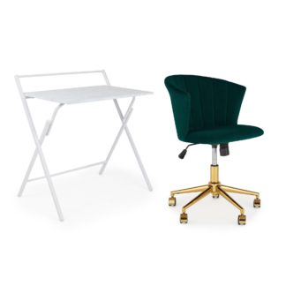 An Image of Evelyn Marble Folding Desk and Green Kendall Chair Bundle Green