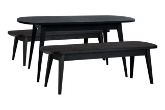 An Image of Habitat Etta Wood Veneer Dining Table & 2 Black Benches