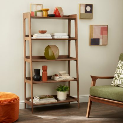 An Image of Elements Beechwood 5 Tier Shelving Unit Walnut (Brown)