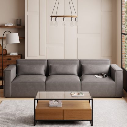 An Image of Modular Arne Tan Faux Leather 3 Seater Sofa Tan