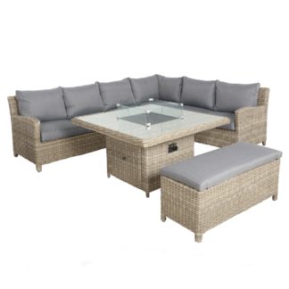An Image of Wentworth 7 Piece Deluxe Modular Corner Lounge Set with Square Firepit Beige