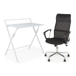 An Image of Evelyn Marble Folding Desk and Maxwell Ergonomic Chair Bundle Black