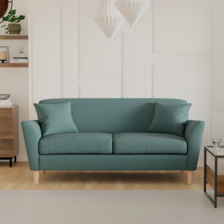 An Image of Ernie Fabric 3 Seater Sofa Teal (Blue)