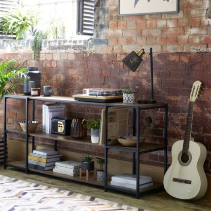 An Image of Modular Fulton 3 Shelf Wide Shelving Unit Pine