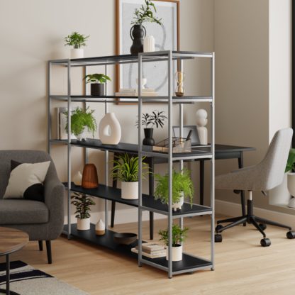 An Image of Modular Silver & Black 5 Shelf Wide Shelving Unit MultiColoured