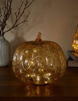 An Image of M&S Gold Glass Light Up Pumpkin Decoration