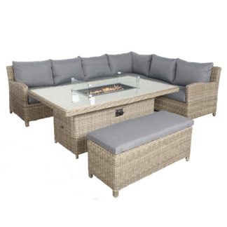 An Image of Wentworth 7 Piece Deluxe Modular Corner Lounge Set with Rectangular Firepit Beige