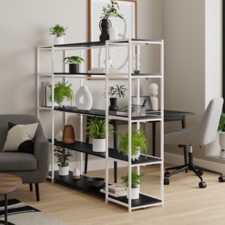 An Image of Modular White & Black 5 Shelf Wide Shelving Unit Black and white