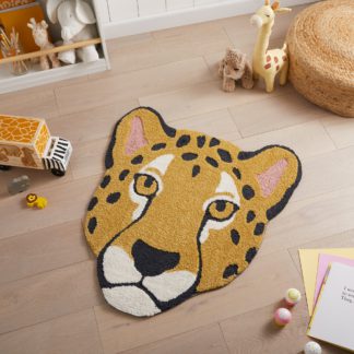 An Image of Rory Leopard Face Rug Yellow/Black/White