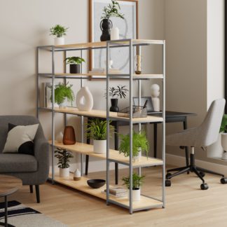 An Image of Modular Silver & Light Oak 5 Shelf Wide Shelving Unit MultiColoured