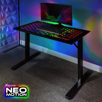 An Image of X Rocker Spectrum Neo Motion LED Tempered Glass Gaming Desk Black