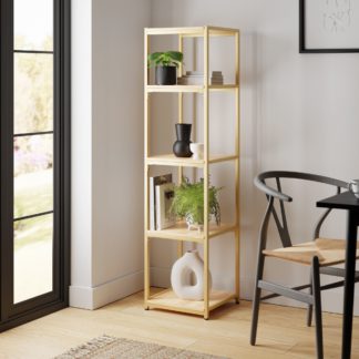 An Image of Modular Gold & Light Oak 5 Shelf Tall Shelving Unit MultiColoured