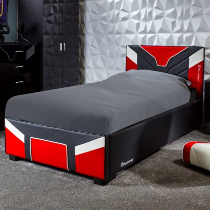 An Image of X Rocker Cerberus Single Gaming Bed in a Box Red and White