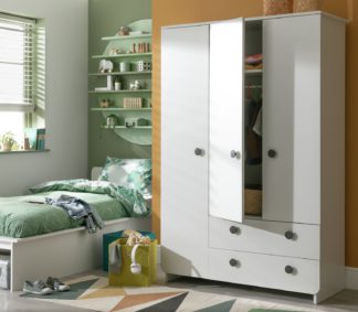 An Image of Habitat Kids Rudi 3 Door Wardrobe - White and Grey