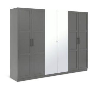 An Image of Habitat Munich Panelled 6 Door Mirror Wardrobe - Anthracite