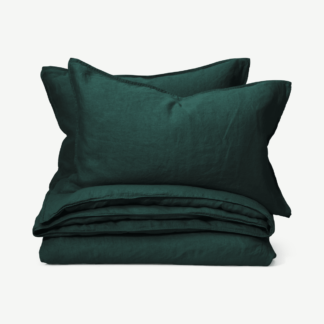 An Image of Brisa Linen Duvet Cover + 2 Pillowcases Double, Peacock Green
