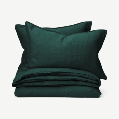 add2678bdc740067fc272ebb686e80a8bb9ef008fc41837f3a73696f68bc5f34.png An Image of Brisa Linen Duvet Cover + 2 Pillowcases Double, Peacock Green