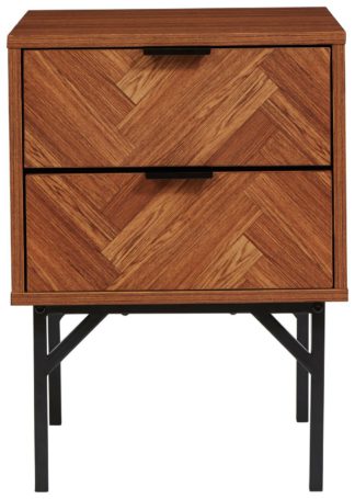 An Image of Lloyd Pascal Dark Chevron 2 Drawer Bedside Table - Dark Wood