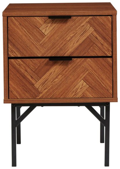 An Image of Lloyd Pascal Dark Chevron 2 Drawer Bedside Table - Dark Wood