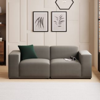 An Image of Modular Cruz Grey Velvet 2 Seater Sofa Steeple Grey