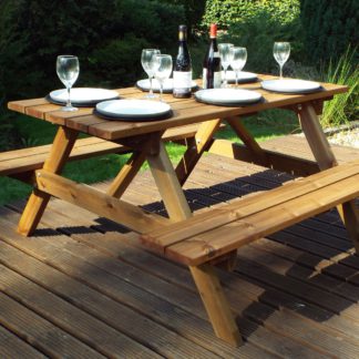 An Image of Charles Taylor 6 Seater Wooden Picnic Table Brown