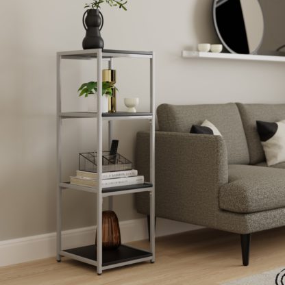 An Image of Modular Silver & Black 4 Shelf Shelving Unit MultiColoured