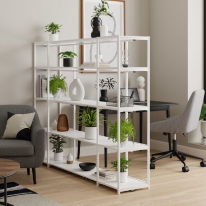 An Image of Modular White 5 Shelf Wide Shelving Unit White