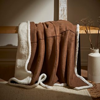An Image of Faux Suede Sherpa Brown 130x180cm Throw Brown